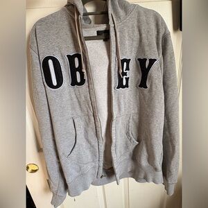 Obey Light Gray Zip-Up Hoodie